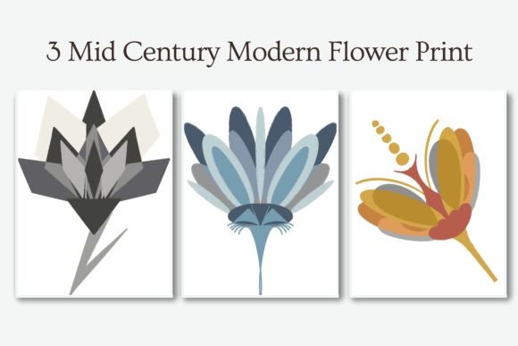 Download 3 Mid Century Modern Flowers Drawing - Modern Collection