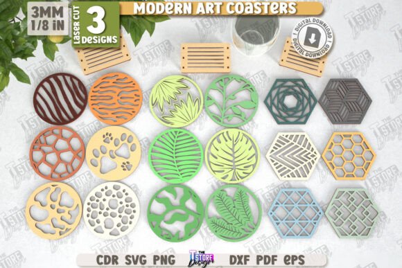 Download Modern Art Coasters Laser Cut Bundle - Modern Collection