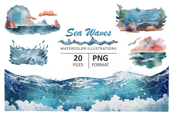 Download Sea Waves Watercolor Illustrations - Premium Resources