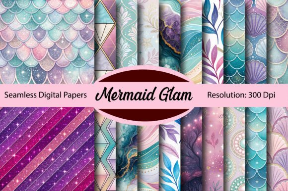 Download Mermaid Glam Seamless Digital Paper - Sea Collection