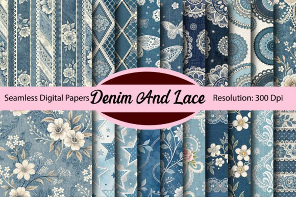 Download Denim and Lace Seamless Digital Paper - Sea Collection