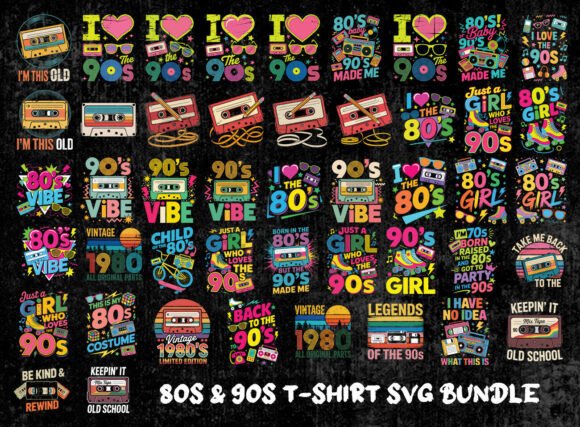 Download Retro 80s &amp; 90s Quotes Shirt SVG Bundle - 90s Collection